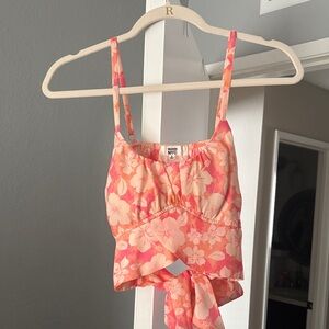 Madden NYC Pink Floral Tie-Back Crop Top